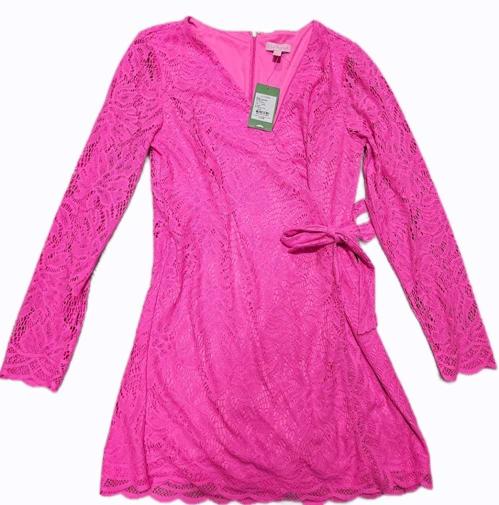 Lilly PULITZER Vibrant Pink Lace Wrap ROMPER - Picture 5 of 15